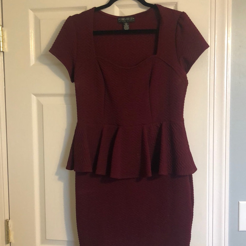 Maroon/Burgundy Plus Size Peplum Dress